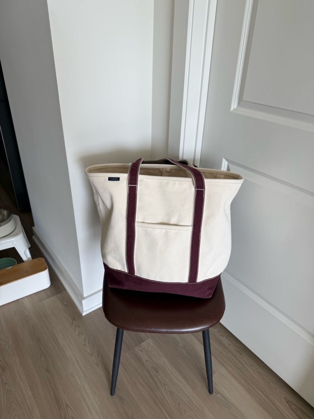 Large Lands End Canvas Tote Bag with Maroon Accents
